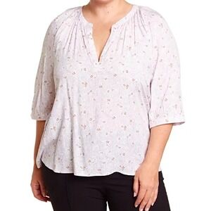 Melrose & Market Floral Print Split Neck 3/4 Sleeve Blouse Top Size S